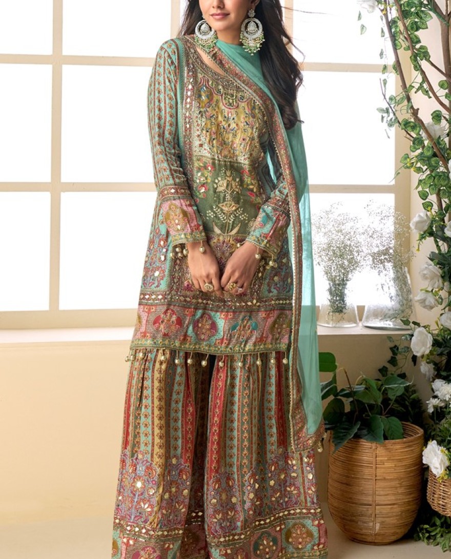 5838 - Mint Royalty: The Mughal Muse Look sharara set 